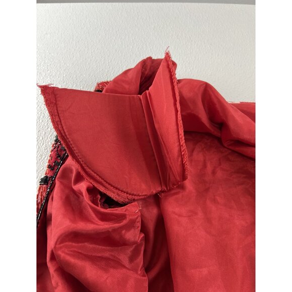 VTG Women 2X Bold Sequin Silk Red Black Beaded Geometric Retro 38" Long Jacket - Picture 6 of 11